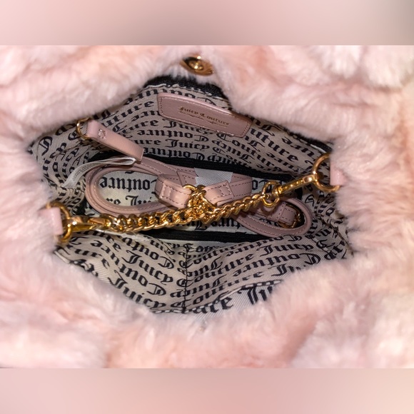 Juicy Couture Fluffy Faux Fur Light Pink Mini Tote Bag NWT VIRAL RARE free love - Picture 2 of 6